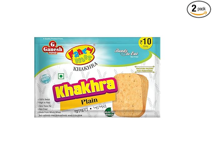 Ganesh Fancy Bites Plain Khakhra 25g Pack of 5 | Sada Khakra Snack Pack | No Preservatives Ready to Eat Whole Wheat