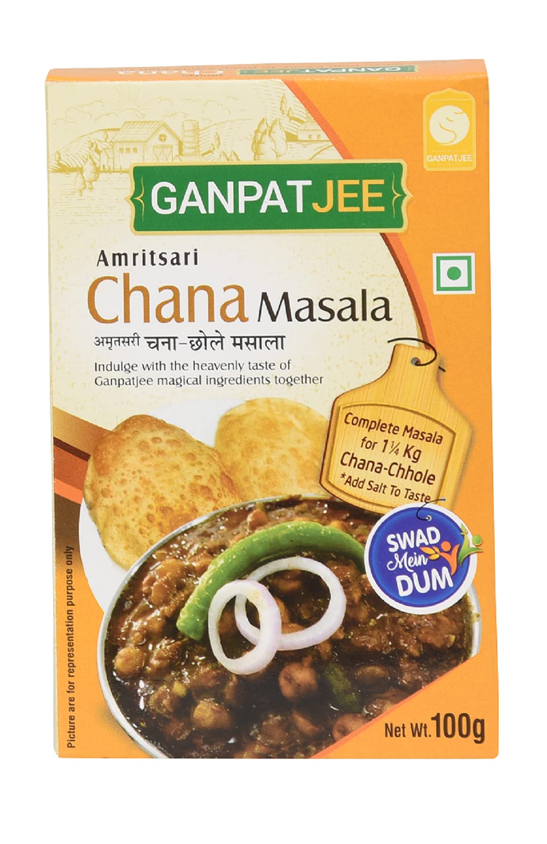 Ganpatjee Chana Chole Masala,100g | Indian Authentic Spices, Delicious And Flavorful With Natural Oils | No Onion Garlic Masala