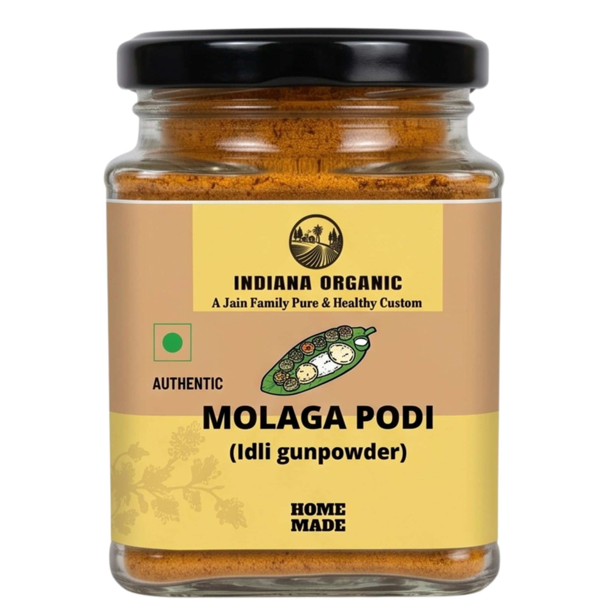 Indiana Organic Molaga Podi 150 g – Authentic Idli Gunpowder | Homemade Chutney Powder | No Onion No Garlic Jain Podi Masala | Organic South Indian Malgapodi for Dosa & Idli