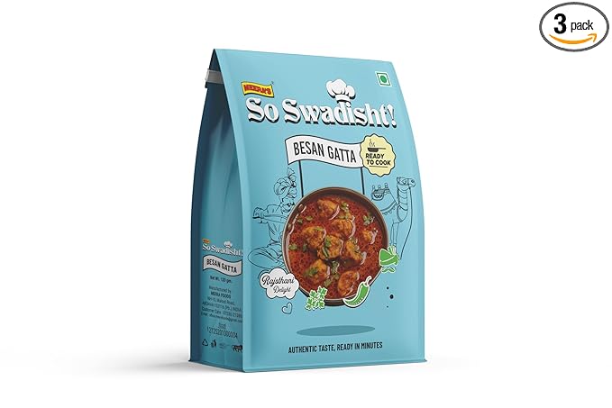 Meera 20 Minutes Gatta Curry Mix, (120x3) 360g, No Onion No Garlic, Serves 4-5, Pack of 3 Marketed by GauriShankar Khatri & Sons