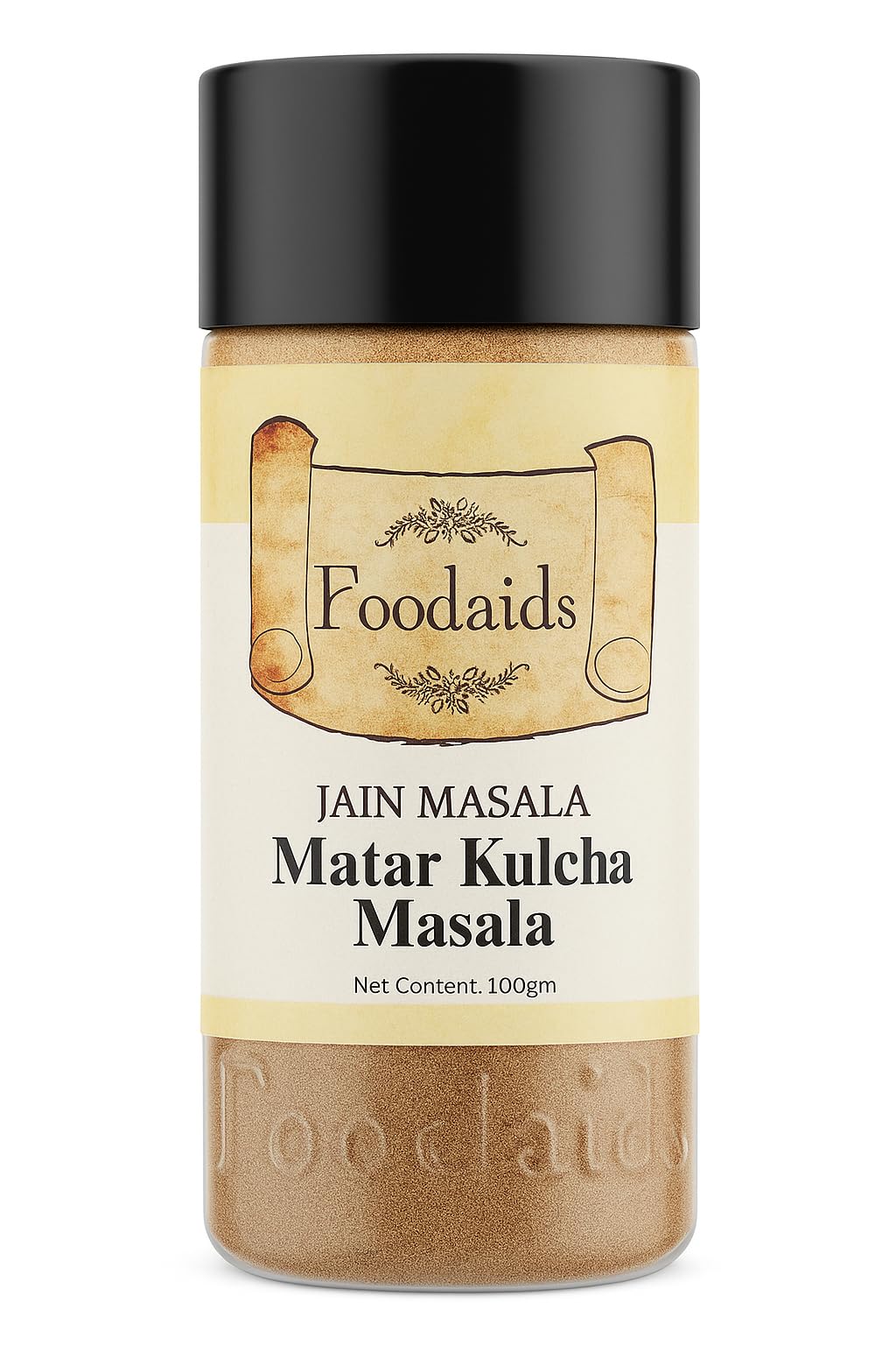 Foodaids Matar Kulcha Jain Masala (100 GM)- No Onion, No Garlic | Make Your Food Delicious |Kulcha Masala Powder