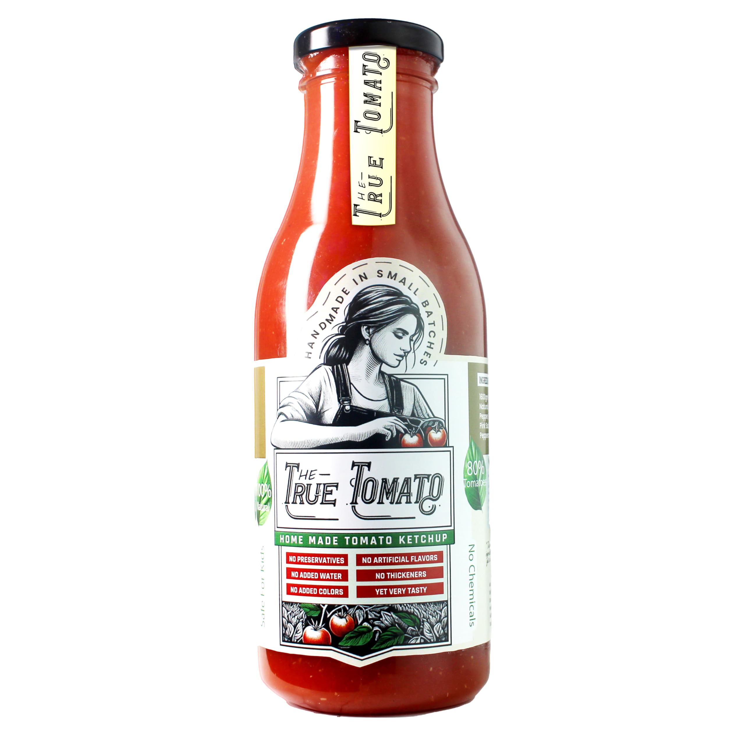 The True Tomato Ketchup 550 Gram | Handmade And Fresh | Natural |1940 gm tomatoes in 1 kg ketchup |No Chemicals,No Added Colors,No Cornstarch, No Oils, No Preservatives,No Thickeners