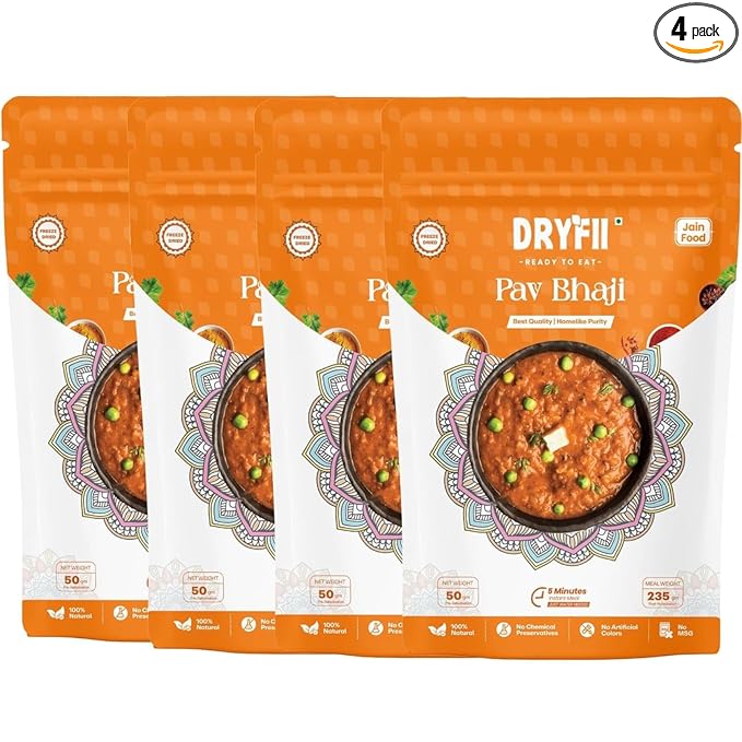 Dryfii Ready-to-Eat Instant Jain Pav Bhaji | Pure Veg | Freeze Dried | No Onion, No Garlic | Breakfast Meal | Rehydrated Weight 940 g