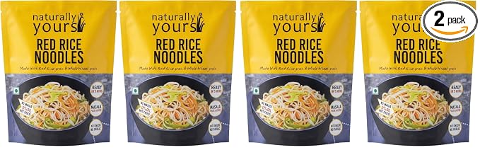 Naturally Yours Red Rice Hakka Noodles | No Maida, Non-Fried, Vegan, Preservative Free | No Onion No Garlic, Jain Friendly | High Iron, Antioxidants & Fiber | Healthy & Easy to Digest | 180g Pack of 4