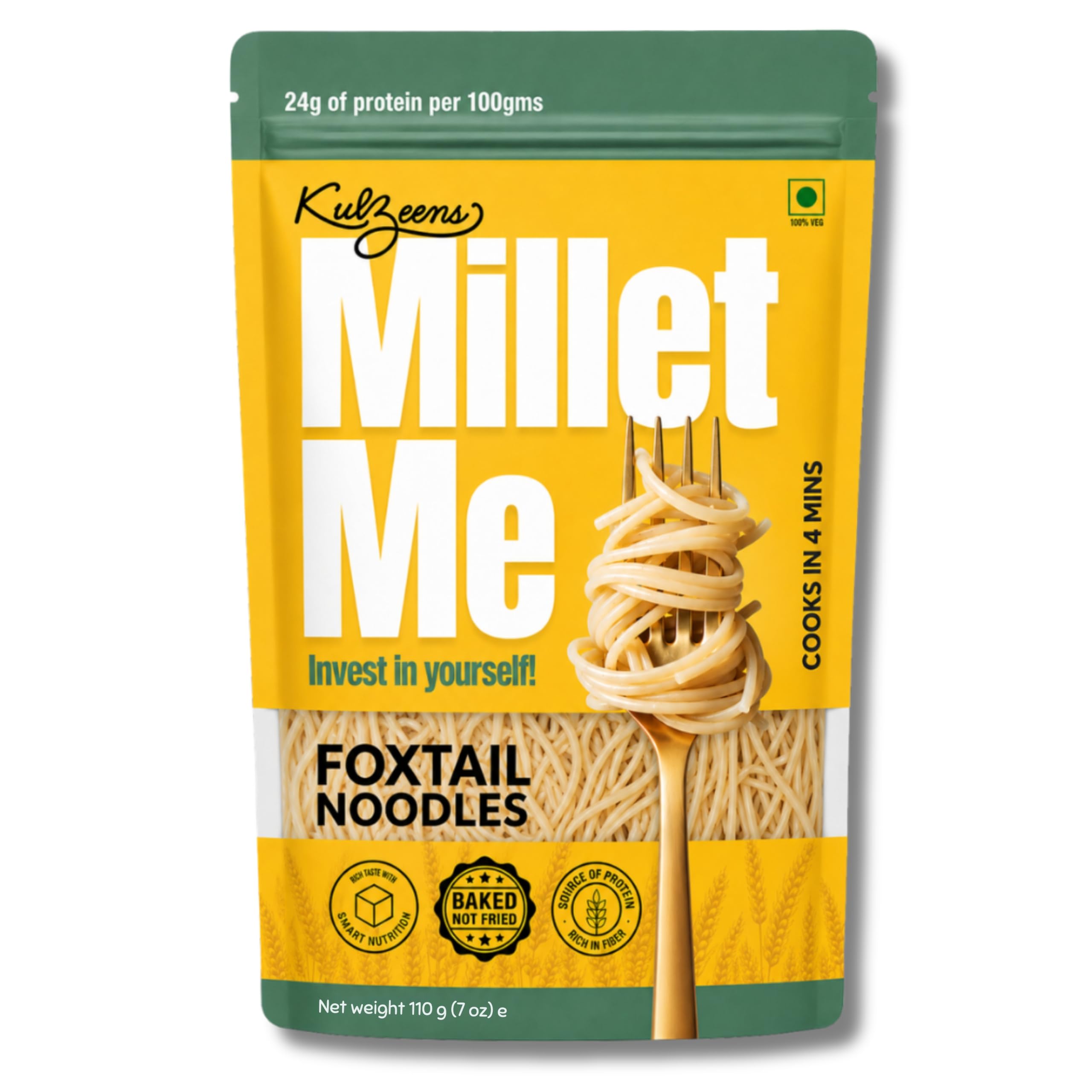 Millet Me by Kuizeens Foxtail Millet Noodles - 110G | Protein-Rich | Easy-to-Make | Fresh & Flavourfull | No MSG |No Preservatives|Vegan & Wholesome|Ready in Minutes | Jain | No Onion & Garlic
