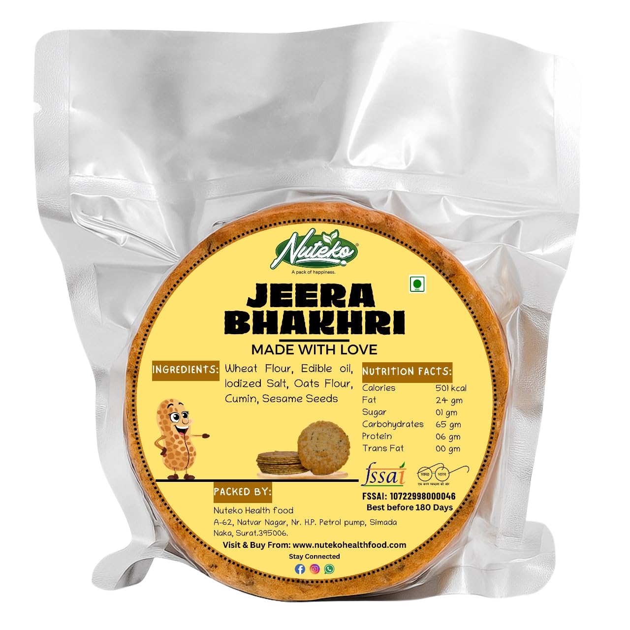 Jeera Bhakri Snacks | Roasted Healthy Gujarati Snacks | No Maida | No Artificial Colours | No Onion & No Garlic | Vacuum Packed | Gluten Free Jeera Bhakhri
