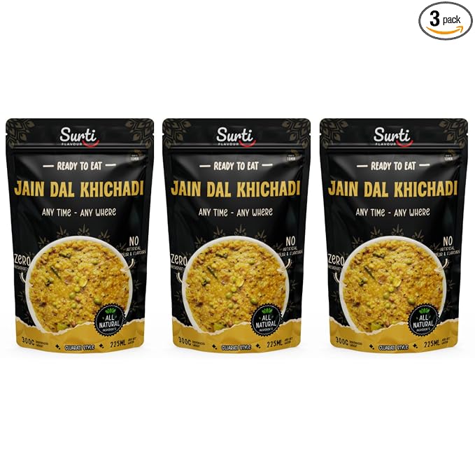 Surti Jain Dal Khichadi Ready To Eat 300g Gujarati Style Comfort Meal Instant Food Protein Rich No Artificial Colors Flavours Anytime Meal (Pack of 3)