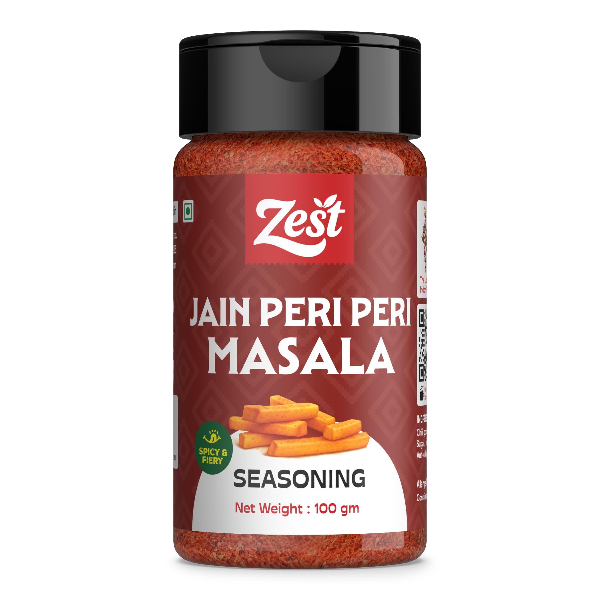 Zest Jain Peri Peri Seasoning 100g | No Onion No Garlic Spicy & Tangy Masala Powder | Fries, Pizza, Pasta, Noodles & Snacks Sprinkle | All-Purpose Seasoning