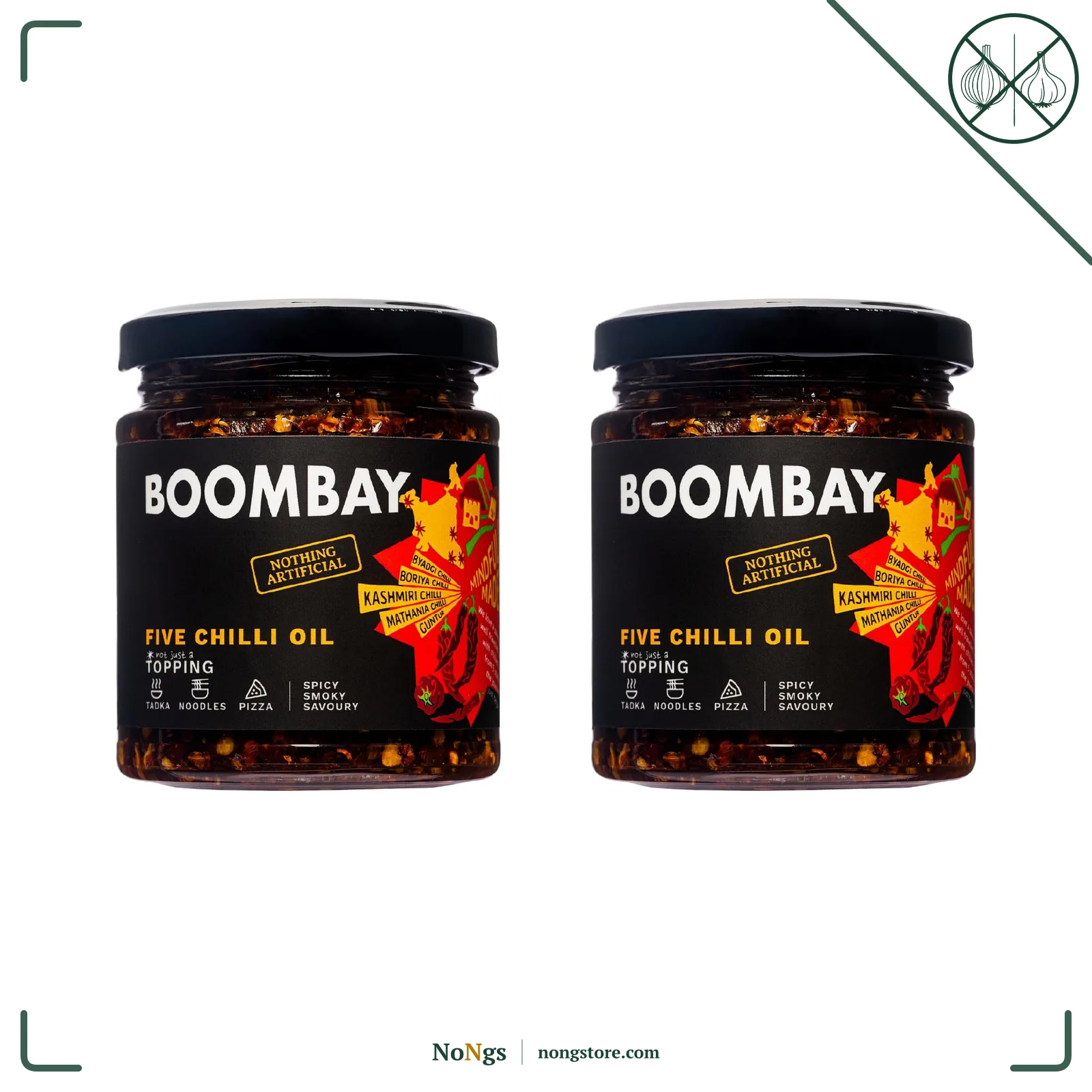 Boombay Five Chilli Oil Topping 190 grams | Nothing Artificial | No Bad Oils | Zero Sugar | Plant Based | Use as a Tadka for Dal, Topping on Pizza, Spicy Flavour to Noodles (Pack of 2)