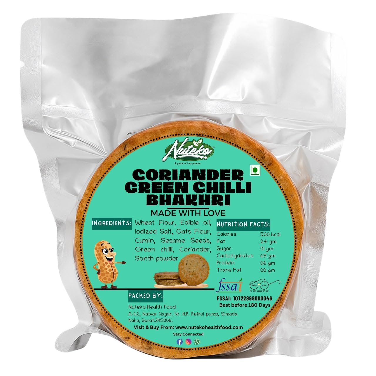Coriander Chilli Bhakri Snacks | Roasted Healthy Gujarati Snacks | No Maida | No Artificial Colours | No Onion & No Garlic | Vacuum Packed | Gluten Free Coriander Chilli Bhakhri