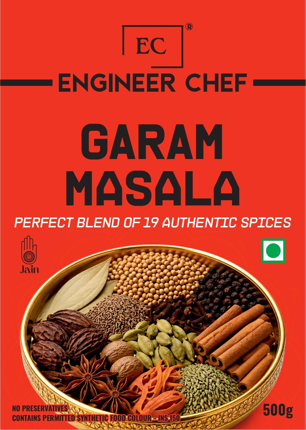 Engineer Chef Garam Masala, Perfect Blend of 19 Authentic Spices, No Preservatives, 500g