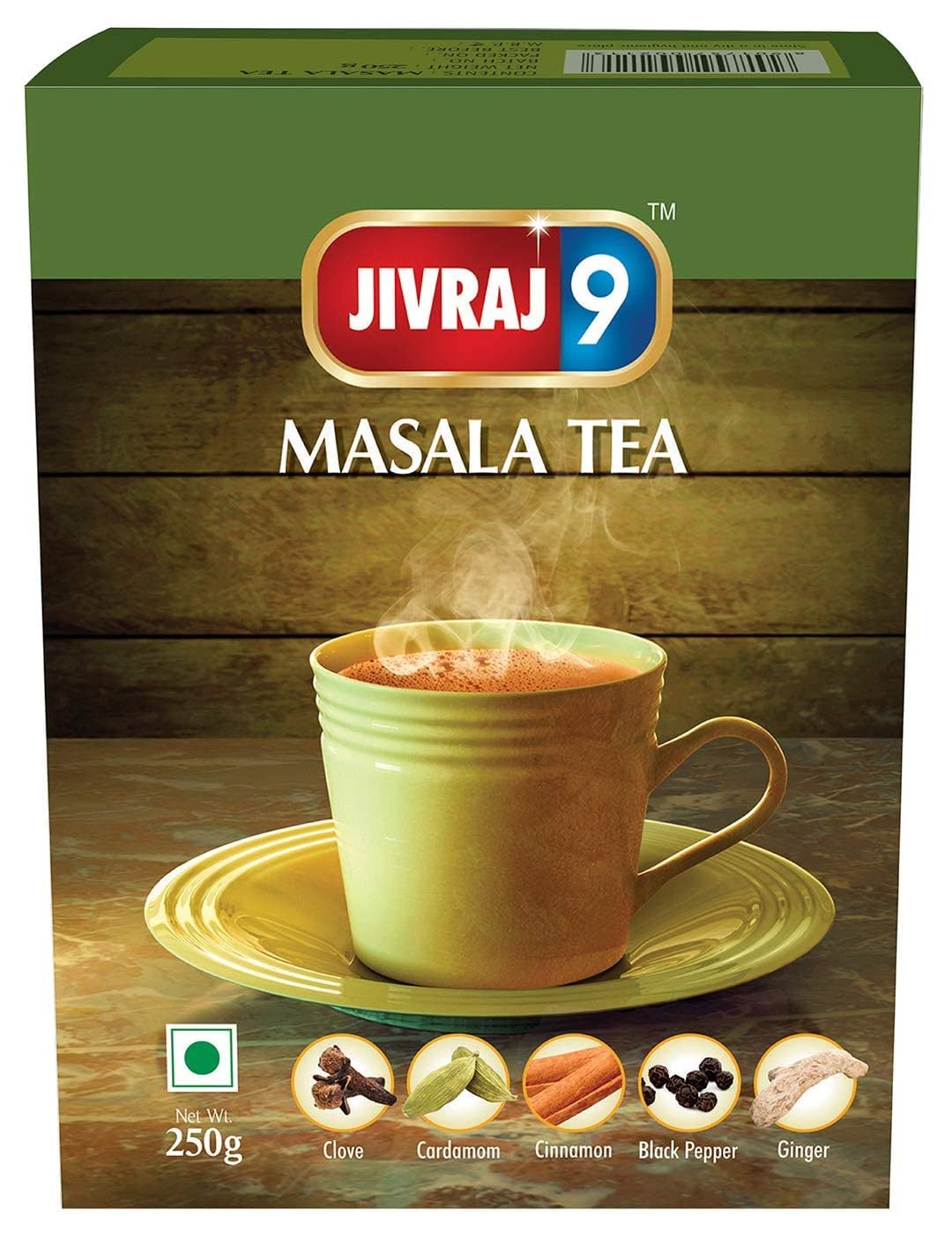 Jivraj 9 Masala Tea Powder with Cardamom, Cinnamon, Ginger, Clove and Black Pepper, 250 g, Pack of 1