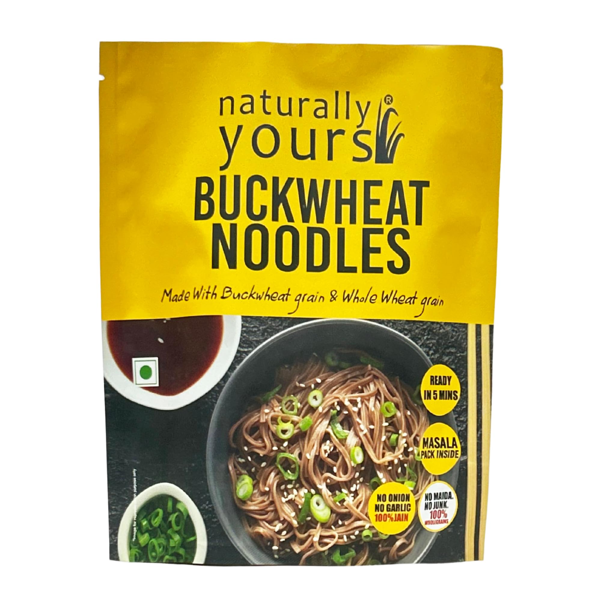 Naturally Yours Buckwheat Soba Hakka Noodles | Kuttu Atta & Whole Wheat | No Maida, No Onion No Garlic, Jain Friendly, Vegan, Preservative Free | Tastemaker Inside | Healthy Noodles | 180g Pack