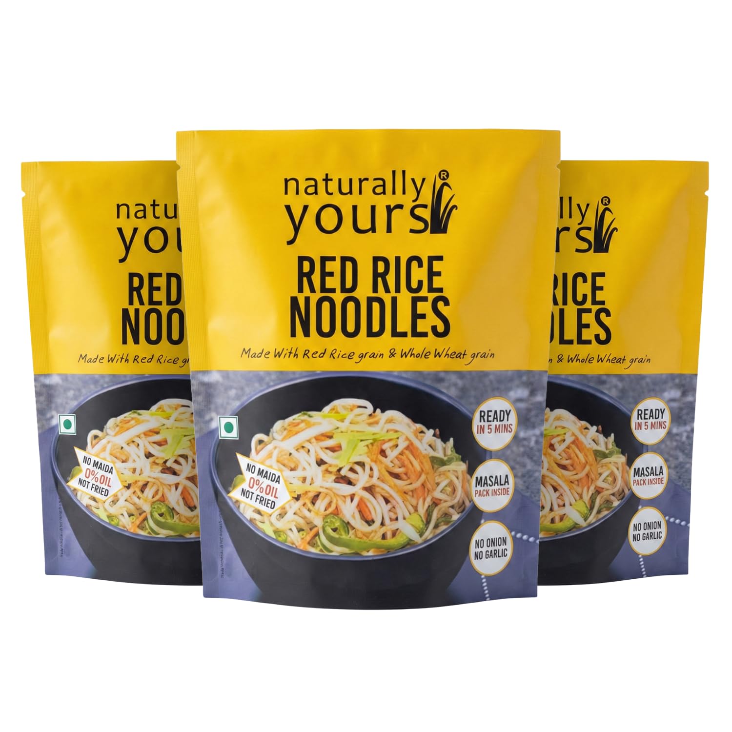 Naturally Yours Red Rice Hakka Noodles | No Maida, Non-Fried, Vegan, Preservative Free | No Onion No Garlic, Jain Friendly | High Iron, Antioxidants & Fiber | Healthy & Easy to Digest | 180g Pack of 3