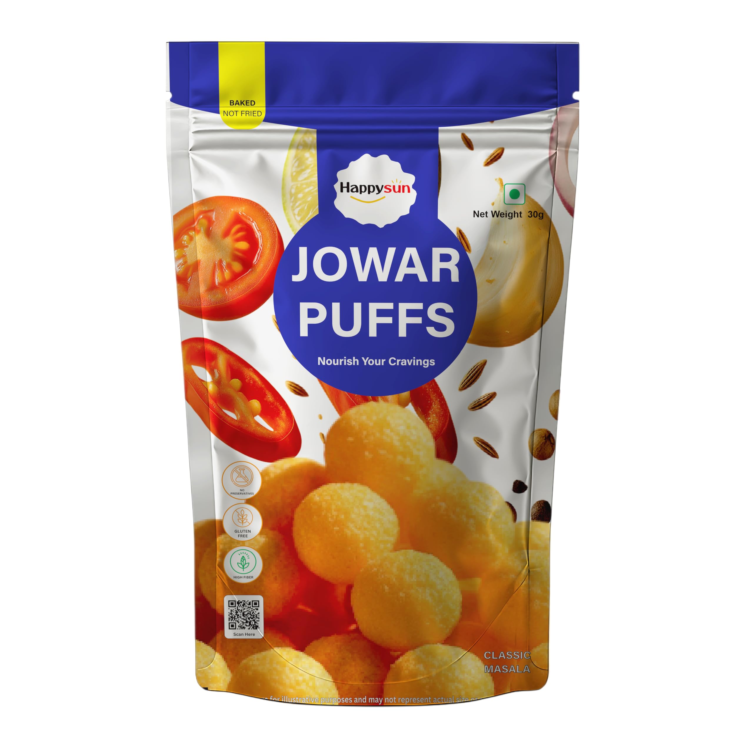 HAPPYSUN Jowar Puffs | Classic Masala | Crunchy Millet Snack | Baked | No Palm Oil | 30g