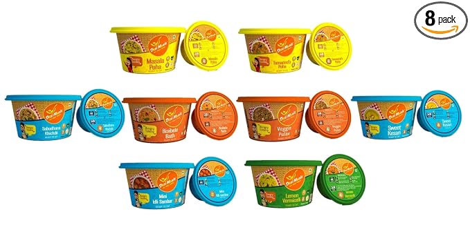 Desi Mealz Breakfast Pack - No Onion No Garlic Special Combo | Instant Foods | Vegetarian | Readymade Packaged Food | No Preservatives (Pack of 8)