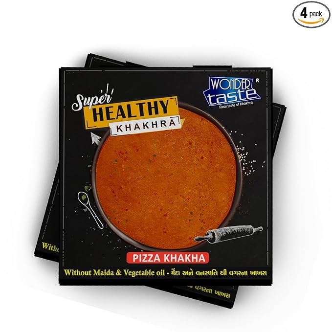 WONDER TASTE Pizza Khakhra Pack Of 4 (Each 200g) | No Maida | No Vegetable Oil | Just add Cheese and Vegetables to get Pizza Ready | Healthy Yummy & Crispy Bites for Kids |