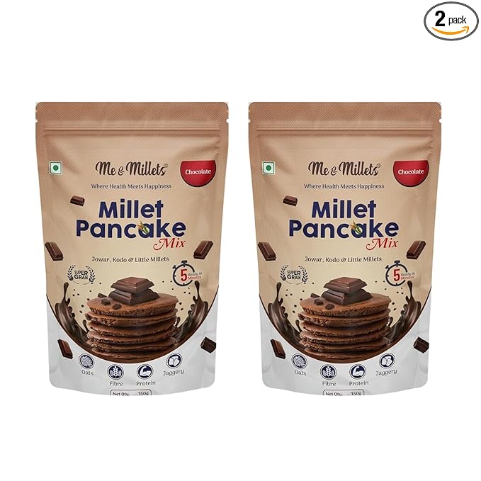 ME & MILLETS Chocolate Flavor Millet Pancake Mix (150g X 2) Sweetness Of Jaggery, No Maida, No Wheat, No Preservatives, Vegetarian, Eggless, Healthy Breakfast for Family (Jain Friendly)
