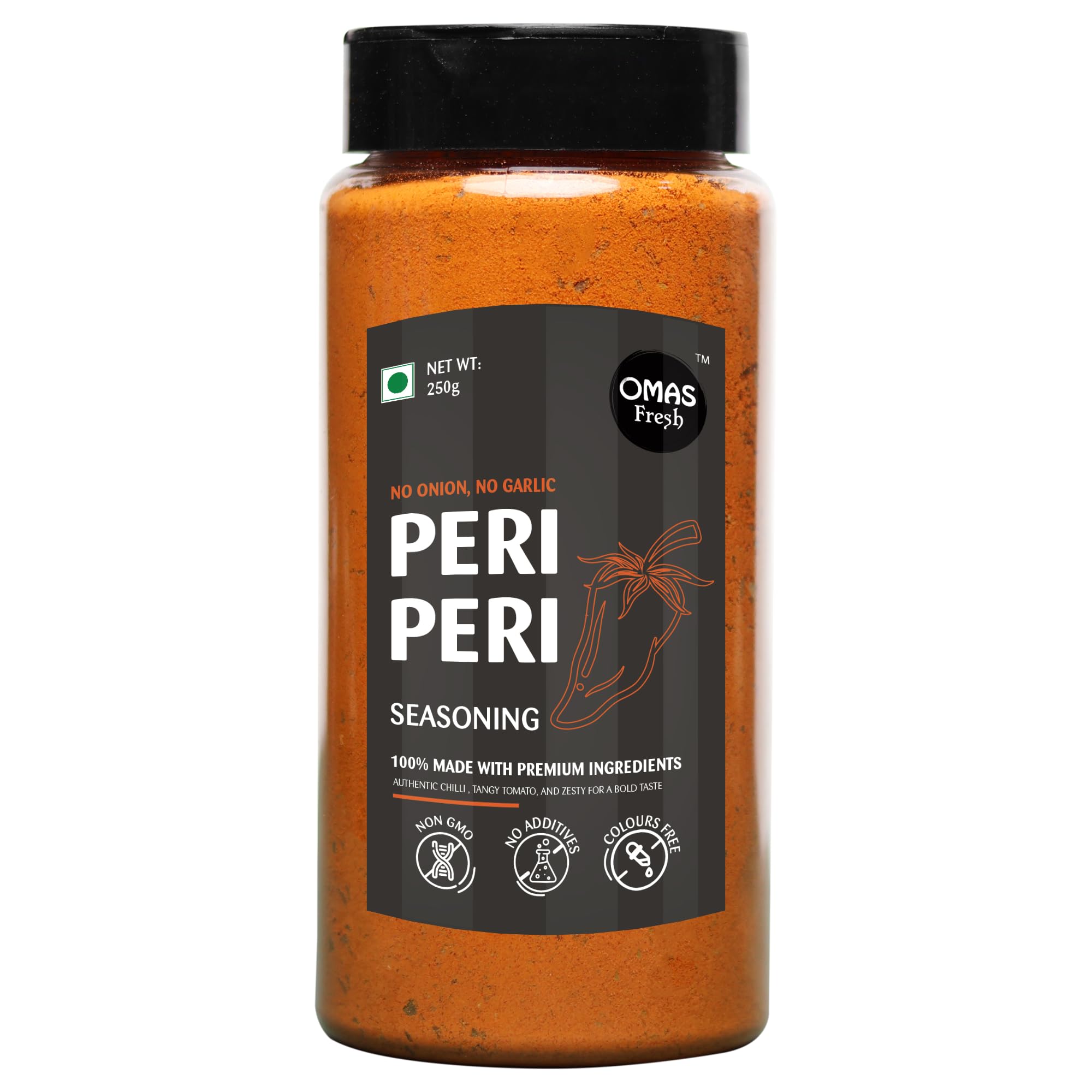 Omas Fresh Jain American Peri Peri Seasoning | No Onion, No Garlic Peri Peri Seasoning Best for Makhana, Pop-Corn, Savouries (250g, Jain Peri Peri)