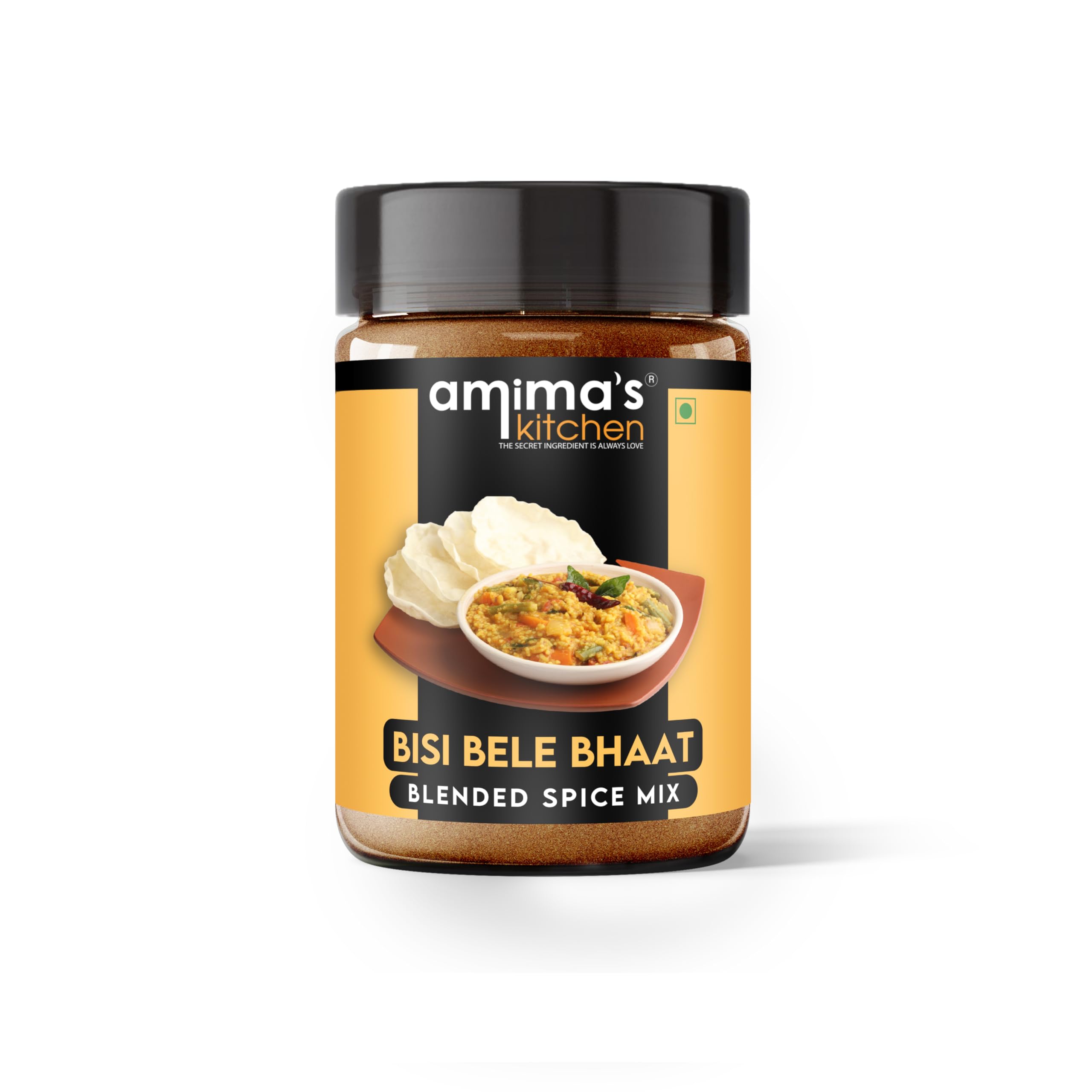 Amima's Kitchen Bisi Bele Bhaat Jain Spice Mix (No Onion No Garlic) – 100 Grams | Blended Spice Mix | For Healthy and Delicious Cooking | No Synthetic Flavour & Color | Ready Masala Powder