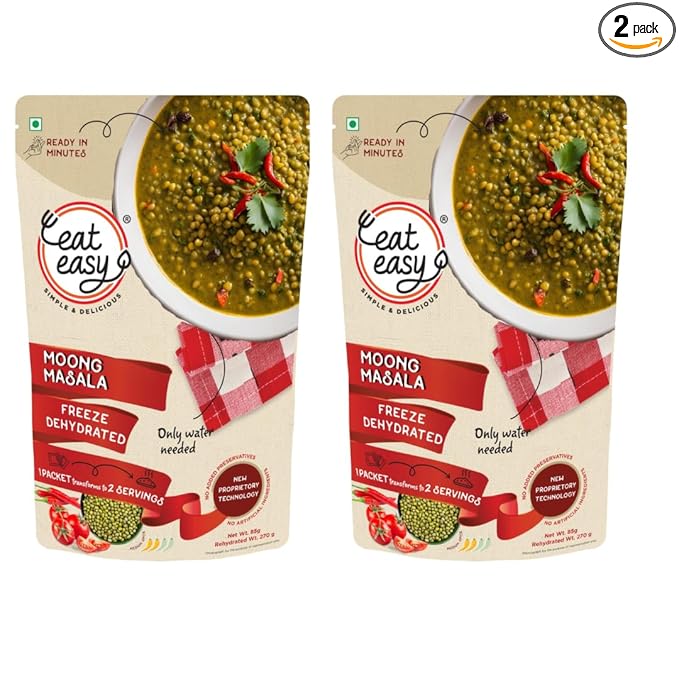 Eat Easy Ready to Eat Moong Masala 85g (Pack of 2) – Healthy Instant Moong Dal Snack, Spicy Vegetarian Meal, No Preservatives, Quick Indian Dish