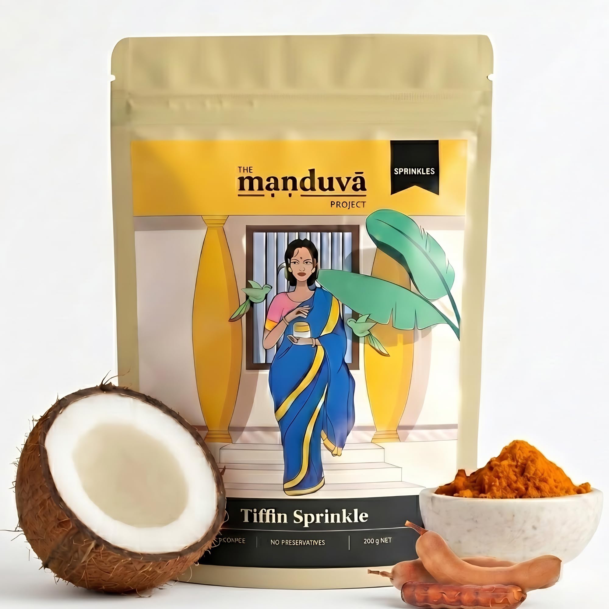 The Manduva Project Tiffin Sprinkle Podi 200g | Jain No Garlic No Onion | Andhra-Style Idli Karam | Roasted Lentils, Coconut & Tamarind | Hand-Pounded Traditional Sprinkle | No Preservatives