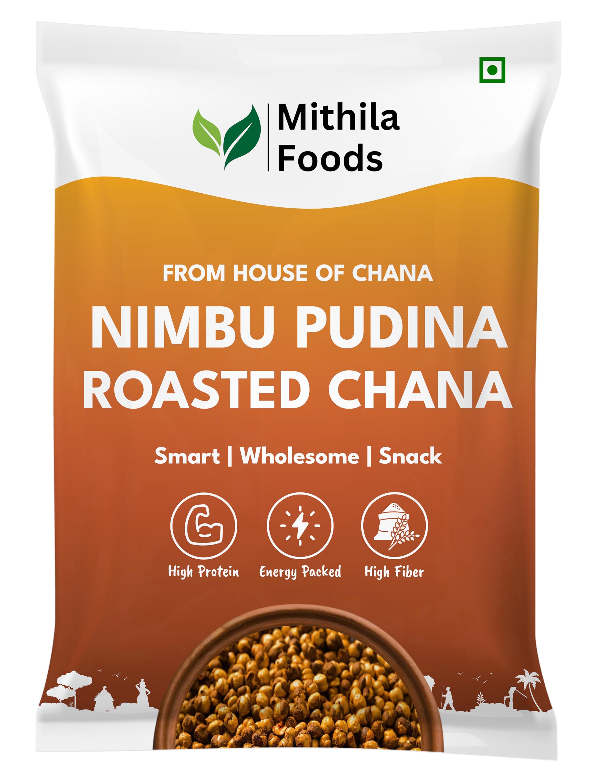 MITHILA FOODS 500g Nimbu Pudina Roasted Chana | Desi Chickpeas | Whole with Skin | Crunchy Vegan Gluten-Free High Protein SMART Snack | Authentic Bihari Bhuna Chana Snacks Tangy Lemon Mint Flavor