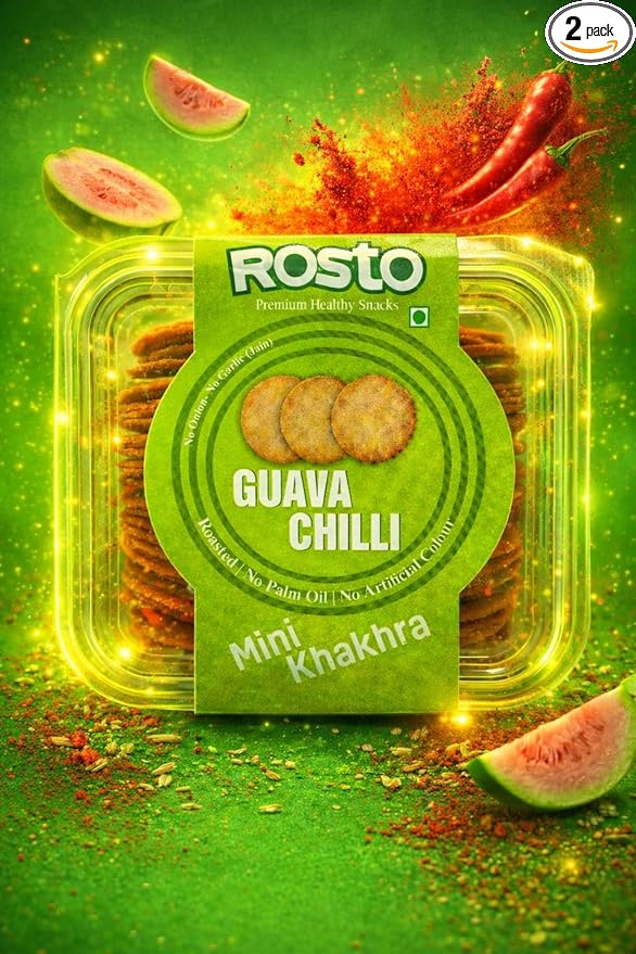 Rosto Guava Chilli Mini Khakhra, Roasted, No Palm Oil, No Artificial Colour, Jain-Friendly, 200 g (Pack of 2)