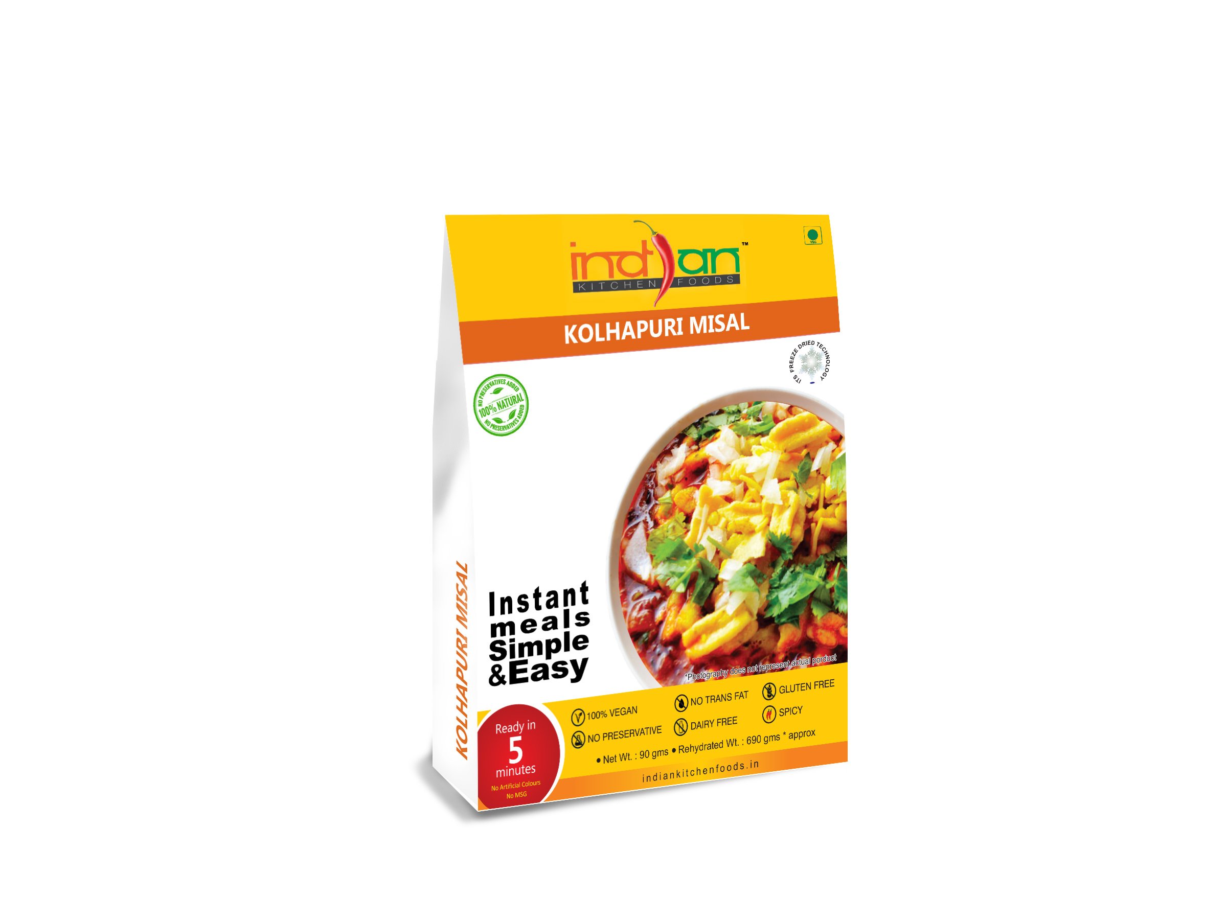 Indian Kitchen Foods Jain Kolhapuri Misal | Freeze Dried Gluten-Free Ready to Eat Instant Vegetarian/Vegan Meal - Rehydrated Wt. 690 gm