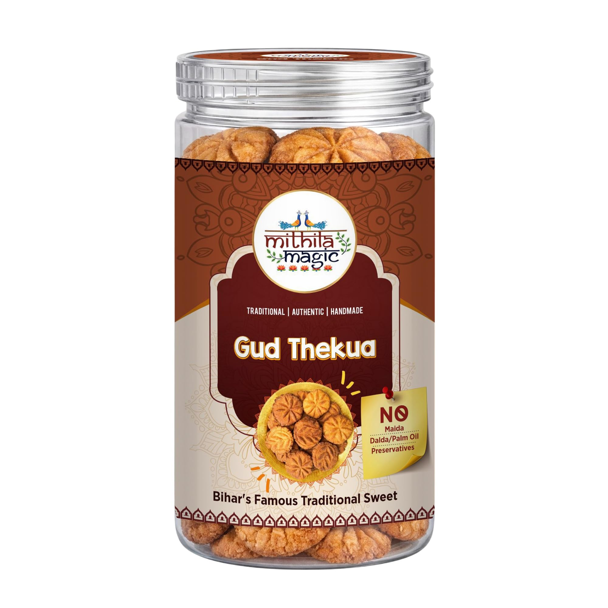 Mithila Magic Gud Thekua, Traditional Handmade Jaggery Sweet Snack, Whole Wheat with Desi Ghee, No Palm Oil & No Preservatives, Biscuit Alternative, 350g