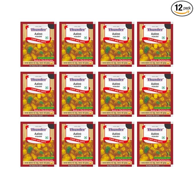 Thunder Aaloo Masala 10g Sachet, Complete Recipe Spice Mix For Achari Aloo/Dry Potato Sabzi, No Onion No Garlic, Balanced Spices, Pack of 12