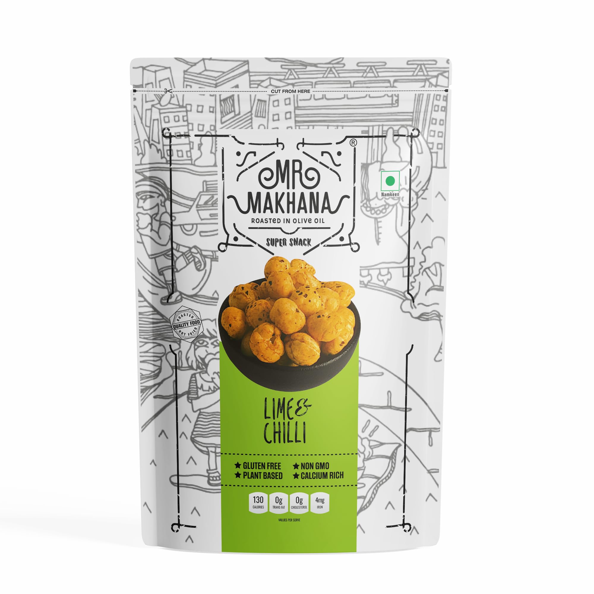 Mr. Makhana Roasted Makhana and Foxnuts | Healthy Snacks | Gluten Free | MSG Free | Antioxidant | Rich Calcium | Zero Trans Fat | Zero cholesterol (Lime & Chilli)
