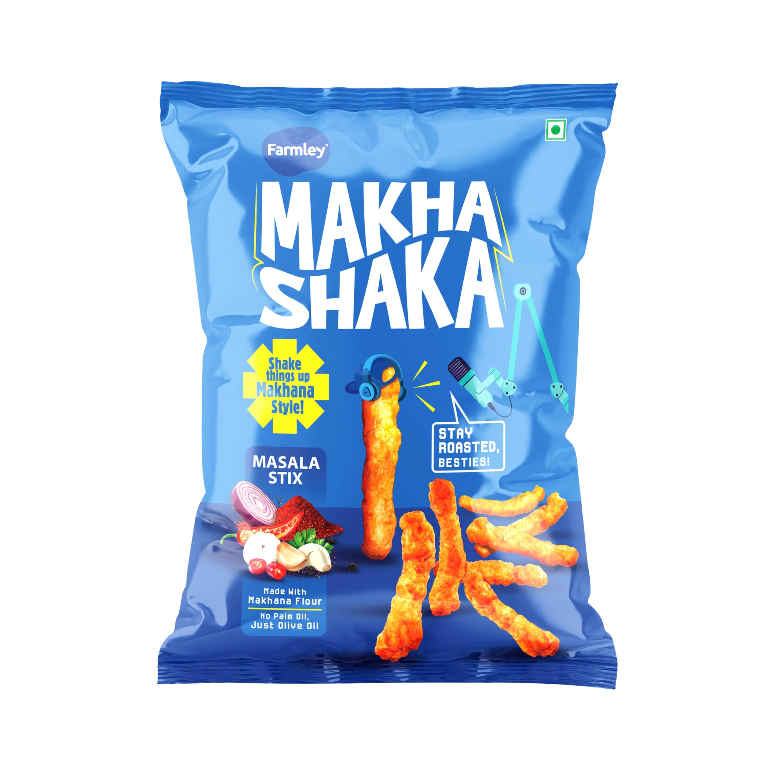 Farmley Makha Shaka Masala Stix Farmley Pillow Pouch 33 g I Healthy Snacks | Namkeen Snacks I Puffed Snacks | Roasted in Olive Oi