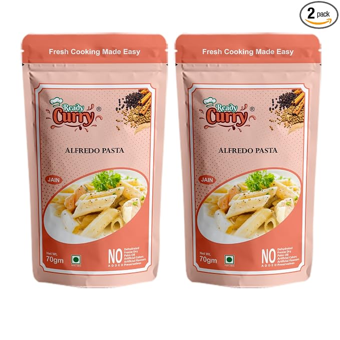 ReadyCurry | Alfredo Pasta | Jain | No Onion No Garlic| Spice Mix | Gravy Masala | Ready to cook in 10 minutes| Home style taste |No Dehydrated | No Freeze Dry |No Artificial Colours or Flavours or Preservatives| 70g (Pack of 2)