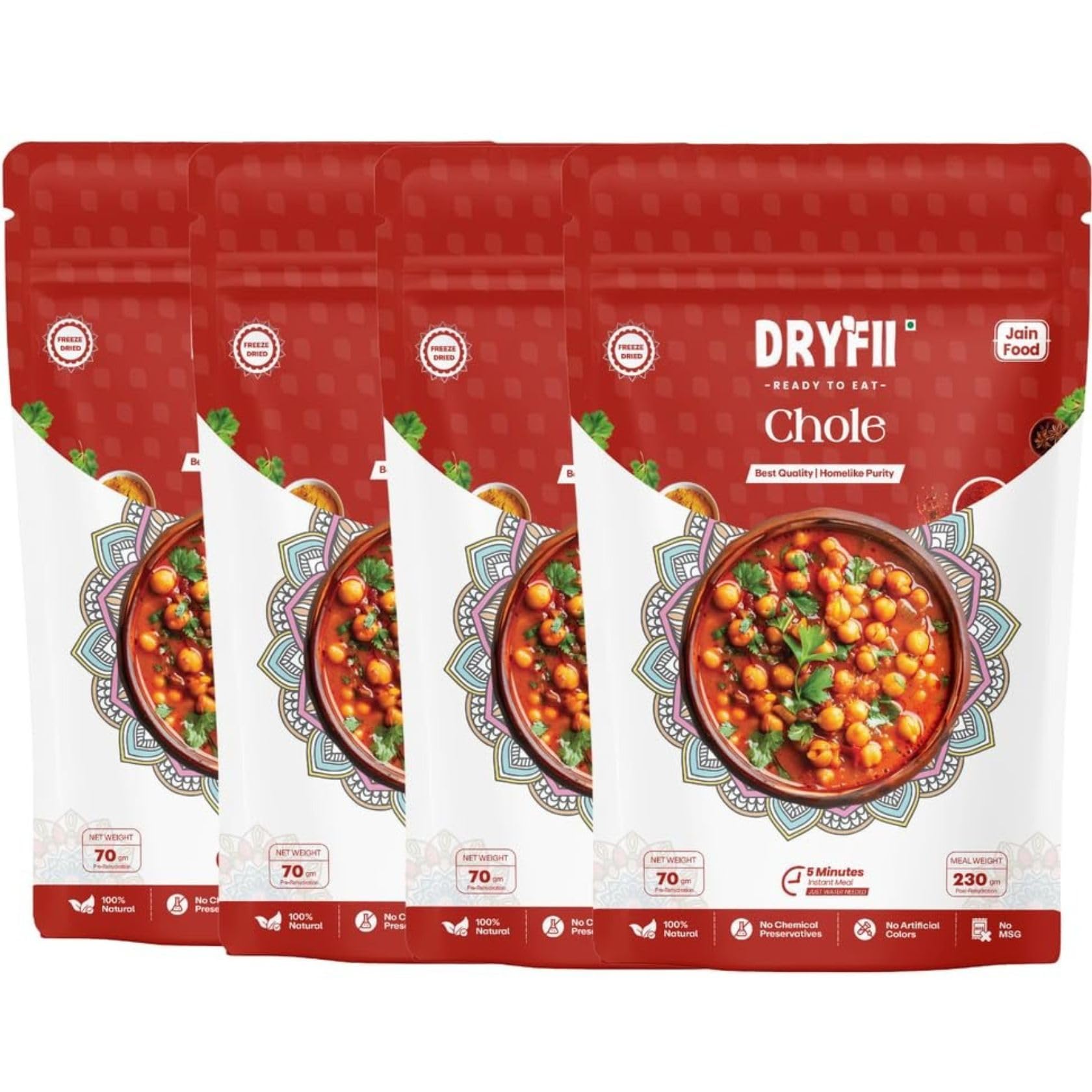Dryfii Ready-to-Eat Instant Jain Chole | Pure Veg | Freeze Dried | No Onion, No Garlic | Rehydrated Weight 920 g (Pack of 4)