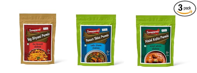 Swayampurn Combo of Veg. Biryani (60g), Paneer Tikka (60g), Malai Kofta (60g) | Ready Mix Masala | Home Made | Ready to Cook | For Healthy Delicious & Flavourful Cooking | No preservative, No Additives | Easy to Cook (Pack of 3)