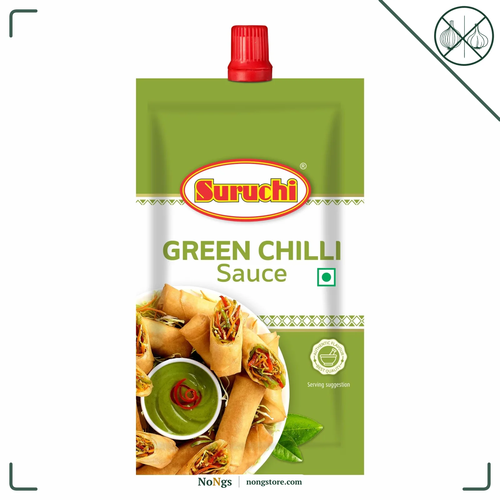 Suruchi Green Chilli Sauce - 85g | Spicy Sauce with Fresh Green Chilies | Perfect for Chinese & Indian Cooking, Marinades, Stir-fries & Dipping | No Onion No Garlic Jain Chilly Sauce (Pack of 1)