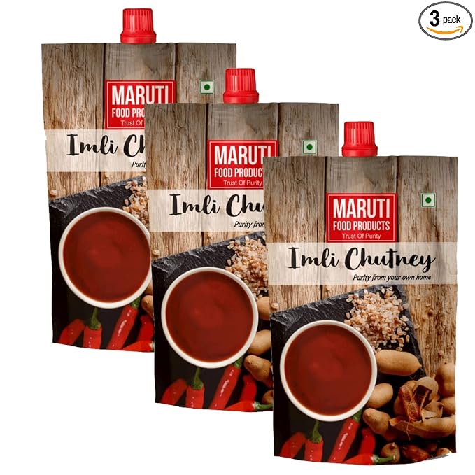 Maruti Food Products imli Chutney Tangy Delight: Tamarind Sweet Chutney - Imli Khajoor Ki Khatti Meethi Chatpati Chutney| No Artificial Flavors, Gluten Free, Jain Friendly (Pack of 3)