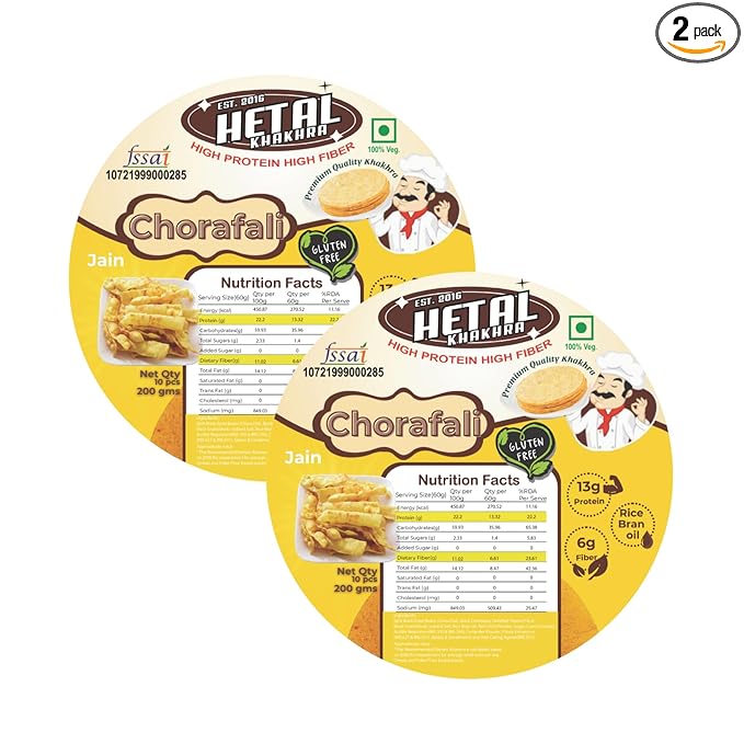 Chorafali Khakhra JAIN, Gluten Free, High Protein, Ready to Eat Snack, 200g, Pack of 2