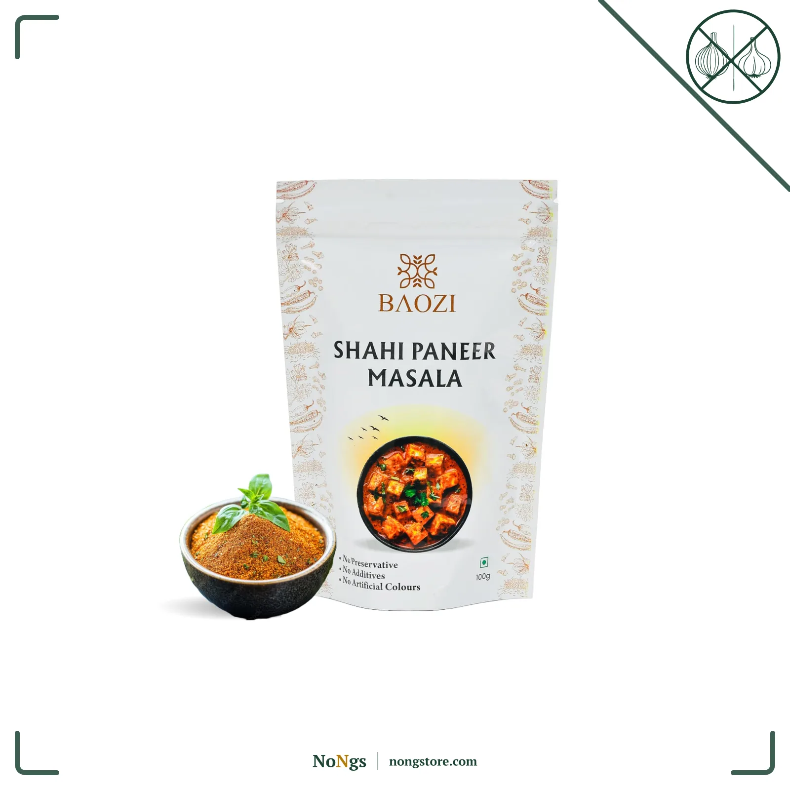 BAOZI Shahi Paneer Masala 100g - No Onion, No Garlic | Royal Indian Spice Blend for Paneer Dishes | Rich, Creamy & Aromatic Flavor | Perfect for Shahi Paneer, Curries & Gravies