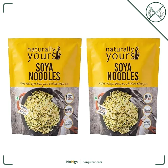 Naturally Yours Soy Hakka Noodles | Soybean & Wheat Protein | No Maida, No Onion No Garlic, Jain Friendly, Vegan, Preservative Free, No MSG | High Protein & Fiber | Tastemaker Inside | 180g Pack of 2