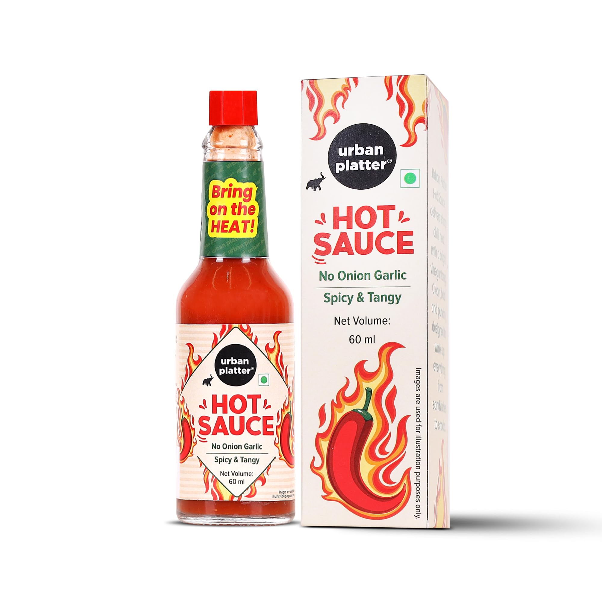 Urban Platter Hot Sauce, 60ml (Tangy & Balanced Chilli Heat, Made with Indian Chillies, No Onion, No Garlic, No Preservatives)
