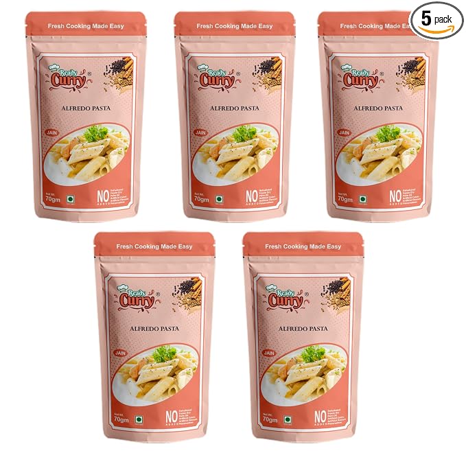 ReadyCurry | Alfredo Pasta | Jain | No Onion No Garlic| Spice Mix | Gravy Masala | Ready to cook in 10 minutes| Home style taste |No Dehydrated | No Freeze Dry |No Artificial Colours or Flavours or Preservatives| 70g (Pack of 5)