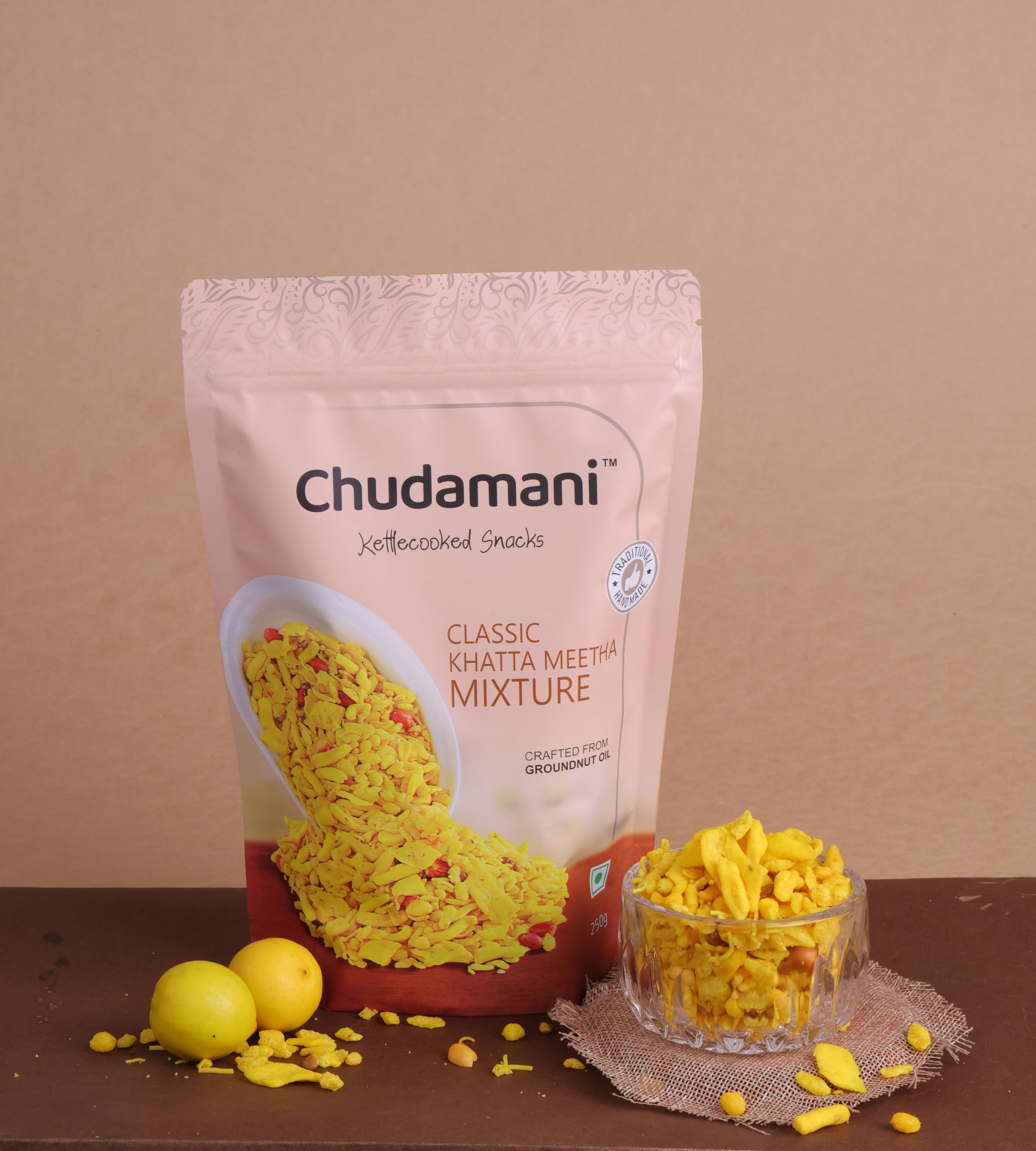 Chudamani Classic Khatta Meetha Mixture, Traditional Handmade Cooked Snacks, Crunchy Snack Mix with Puffed Rice, Sev & Spices -250gm