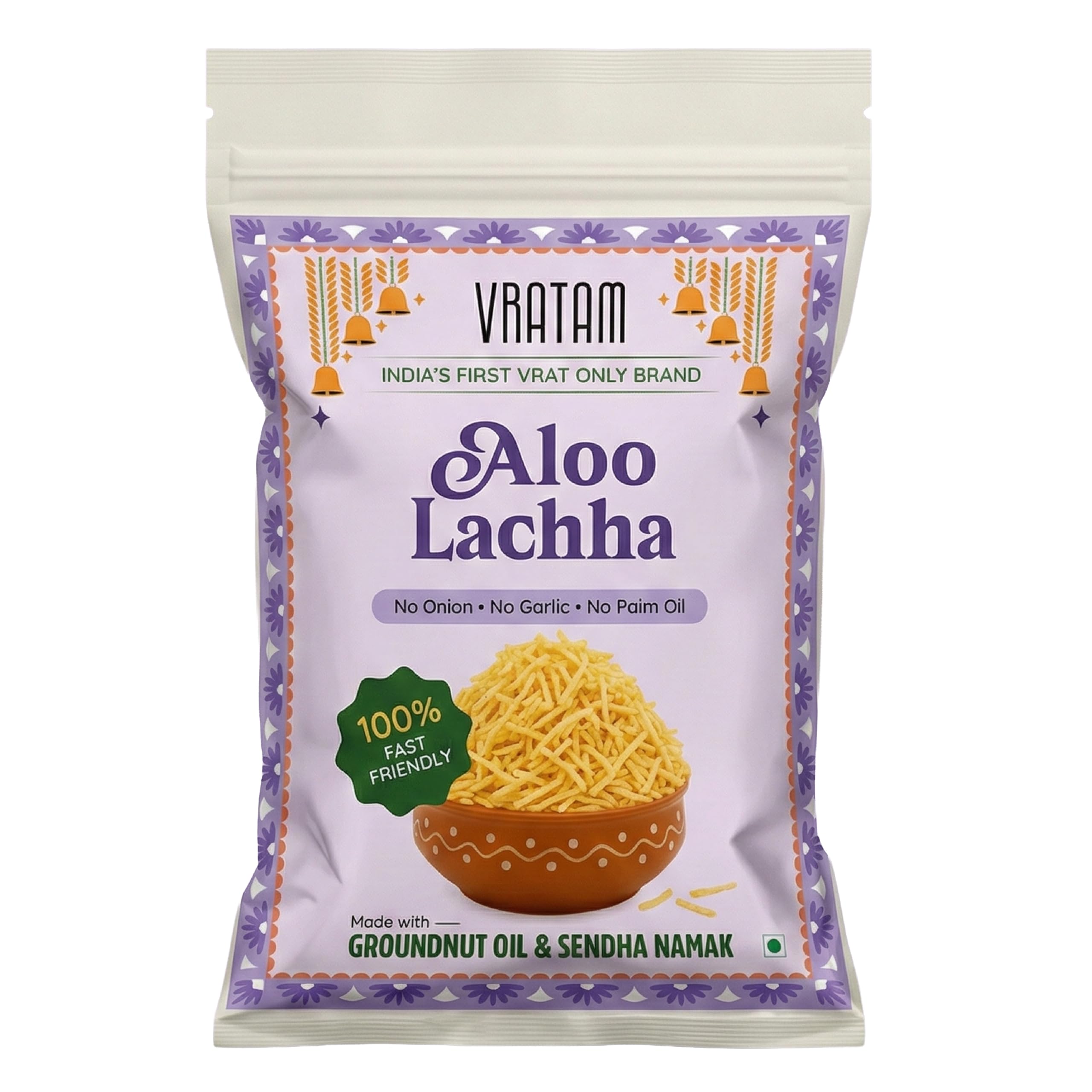 Vratam Aloo Lacha | Healthy Namkeen Aloo Bhujia for Diet | No Onion No Garlic No Palm Oil | Homemade Tasty Snacks made in Groundnut Oil | Guilt Free Snacks Jain Friendly | 110G (pack of 1)
