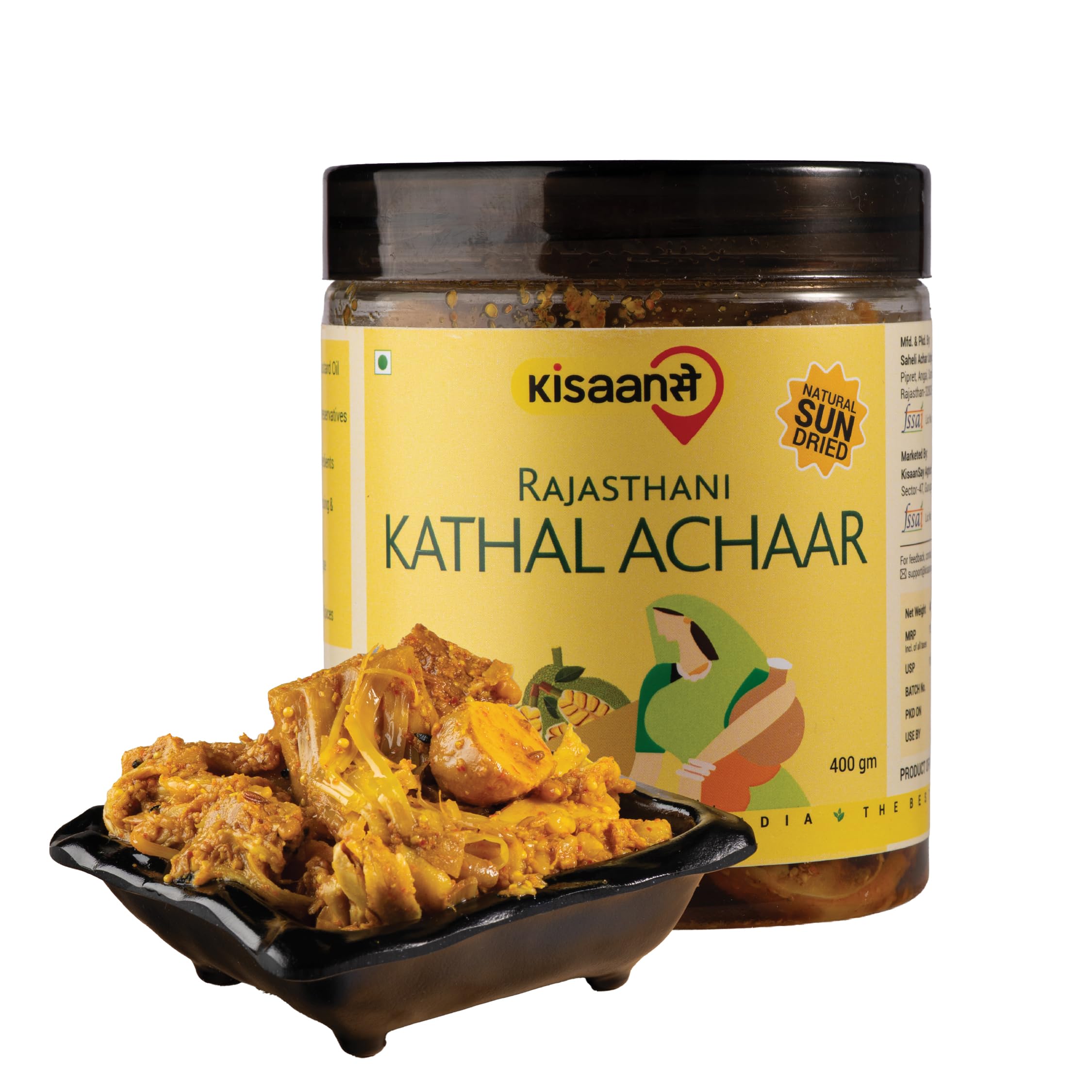 KisaanSay Jackfruit Pickle| Katahal ka Achar | Kathal achaar | 400 GM | Traditional Spicy & Tangy | No Preservatives, No Vinegar | Made in Pure Mustard Oil | Sun-Dried | Homemade Taste | Plastic Jar | No Onion & No Garlic | hodale | palapazham | chakka | kanthal |