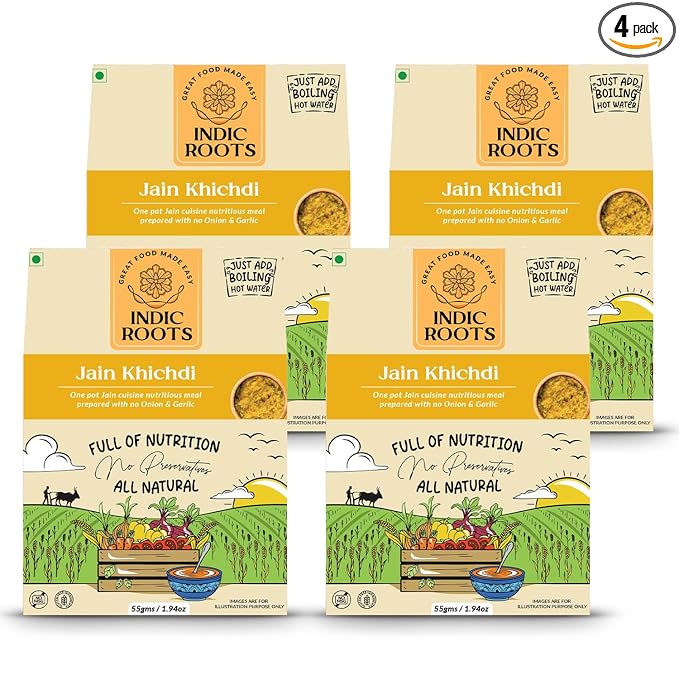 Indic Roots Jain Khichdi, Instant Food, Healthy Food, Ready To Eat Full Meal, No MSG, No Preservatives, 55 Gm (Pack of 4)