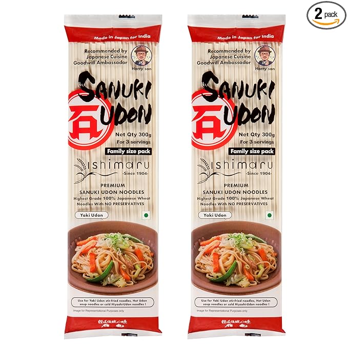 Pocket Kitchen Ishimaru Premium Sanuki Udon Noodles - 600gram (300gram X 2) | Made in Japan | Highest Grade 100% Japanese Wheat | No Maida, No Preservatives, Not Fried but Dried, No MSG
