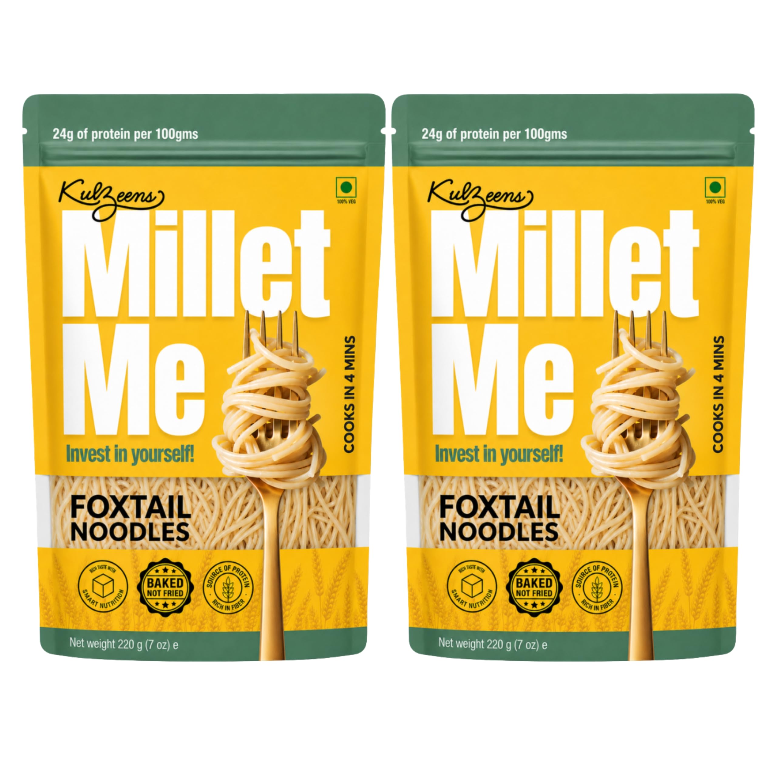 Millet Me by Kuizeens Foxtail Millet Noodles - 220G (Pack of 2) | Protein-Rich | Easy-to-Make | Fresh & Flavourfull | No MSG |No Preservatives|Ready in Minutes | Jain | No Onion & Garlic