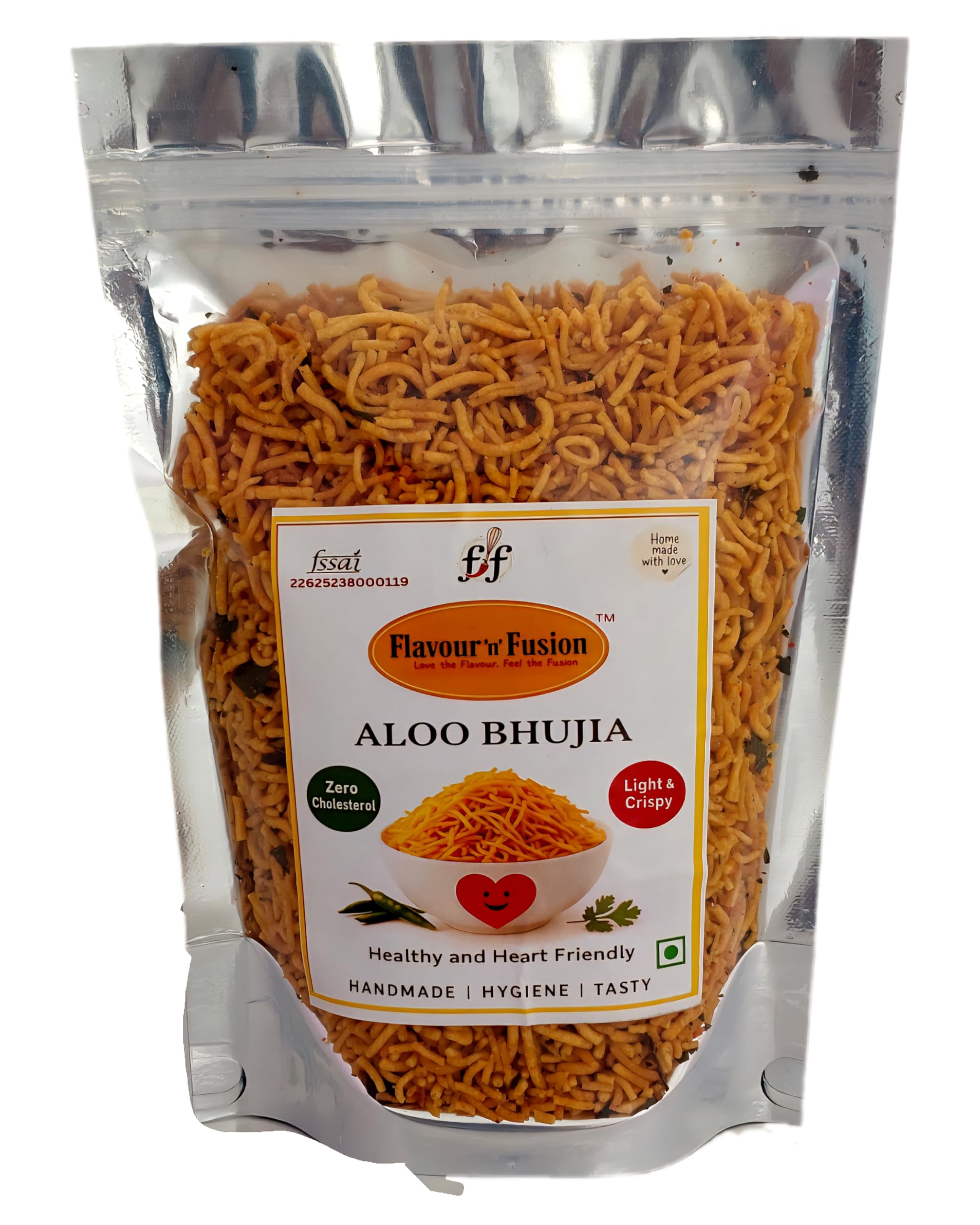 FLAVOUR N FUSION Aloo Bhujia Namkeen | Crispy and Crunchy Savoury Snack | NO Onion NO Garlic | Handmade and Hygienically Prepared | No Artificial Colors or Flavours | Freshly Packed | 500 gm